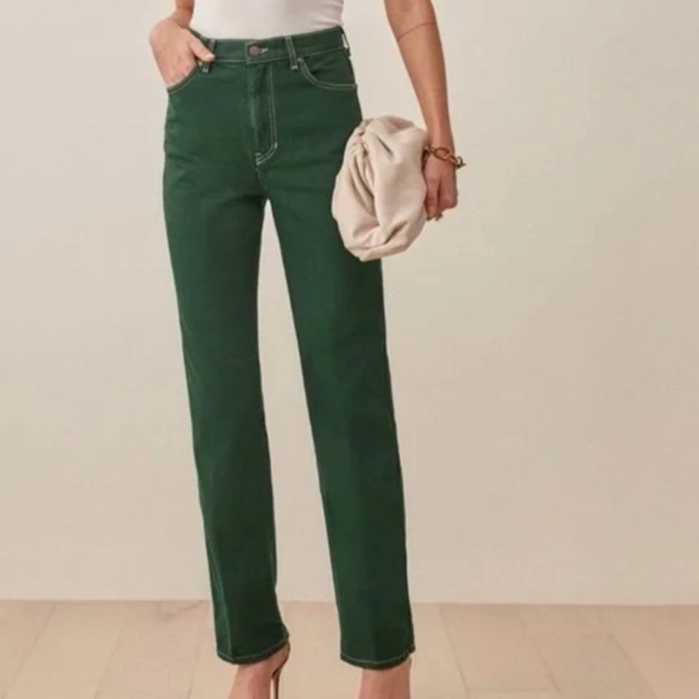 Reformation Cowboy High Rise Rigid Straight Jeans 25 Emerald Green